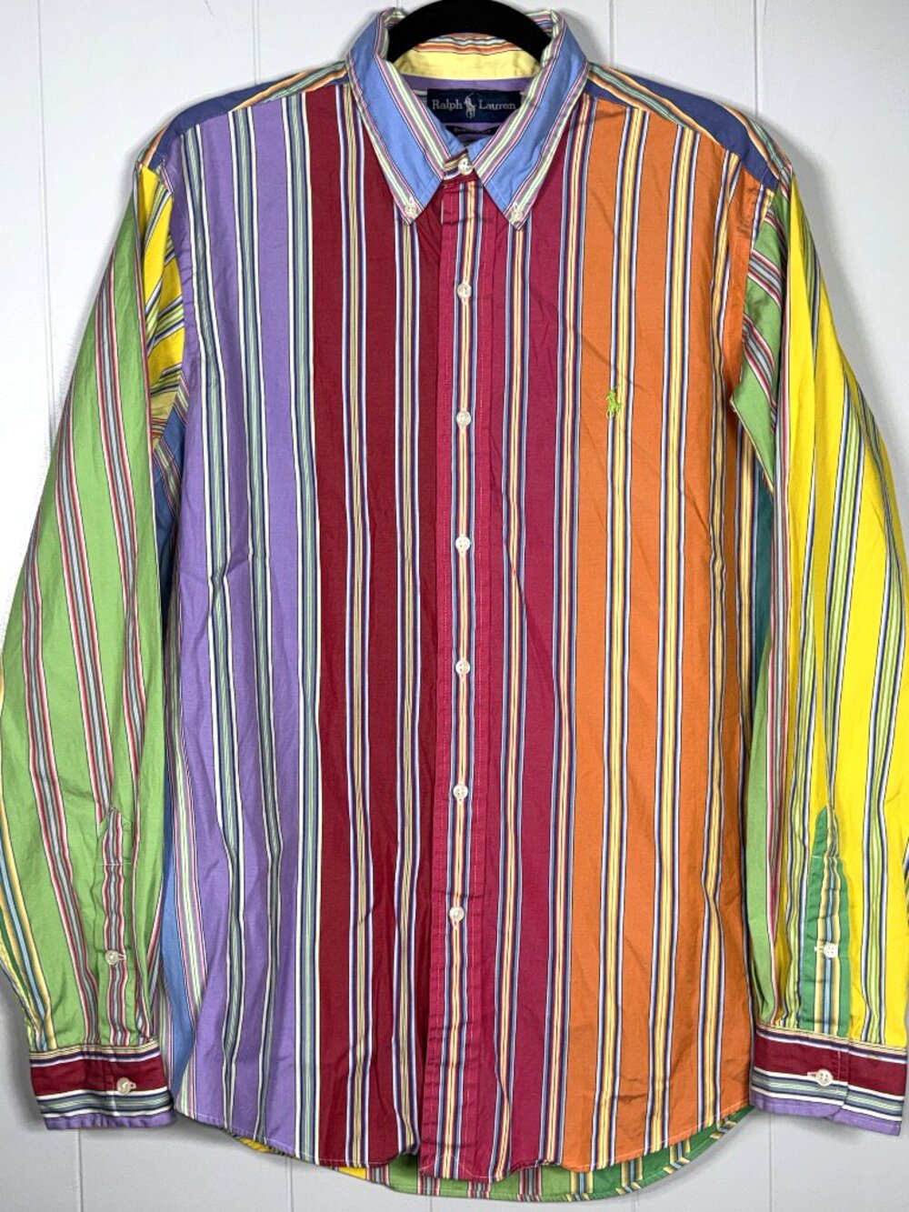 Ralph Lauren VTG 90's Custom Fit Multicolor Rainbow Striped Button-Down Shirt L